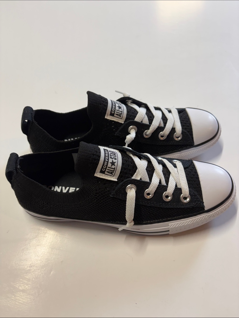 Converse All Star Low Top Knit Black White Sneakers Womens 7.5 Classic - Picture 3 of 9
